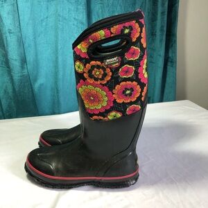 Bogs womens 7 classic neo tech -40 high boots pansies black colorful flowers